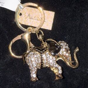 Natasha NWT Gold and Black Elephant Purse Keychain with Crystal Bling Handbag‎